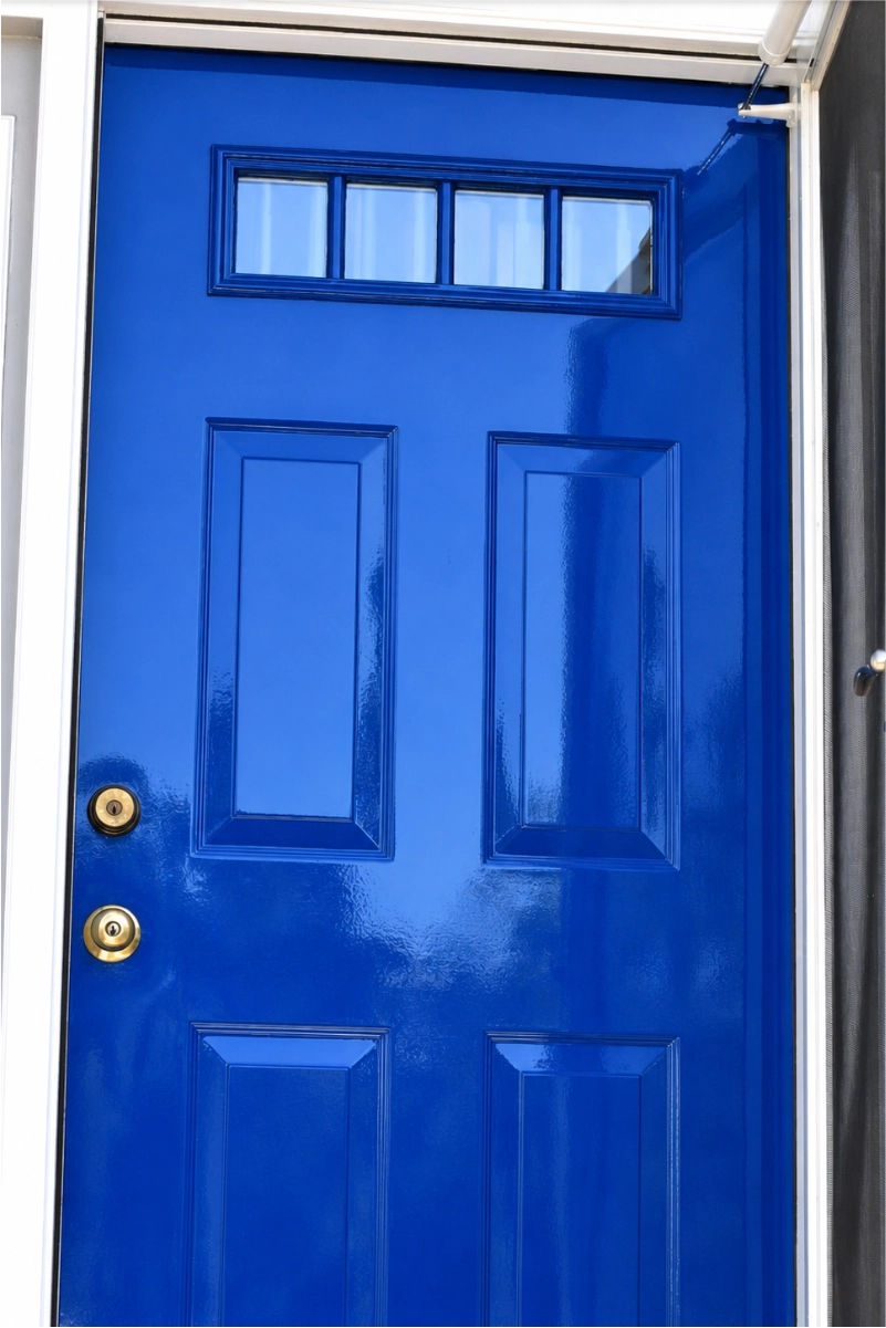 blue glossy painted front door